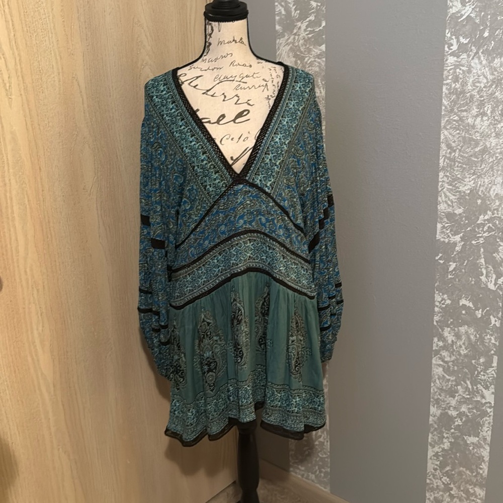 Free People, size M, blue/green Tunic Top